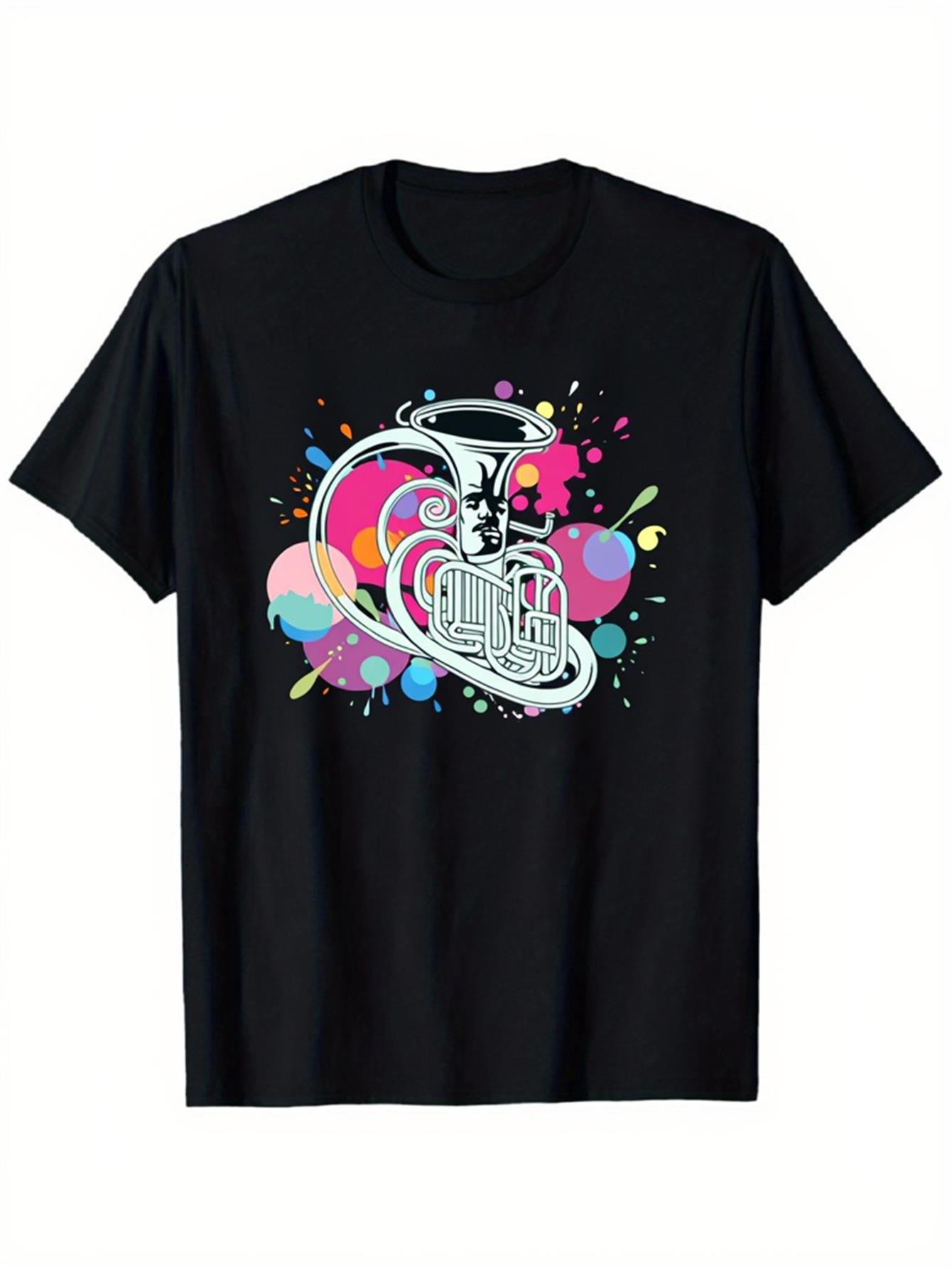 Musical Instrument Tuba - Trendy Men's Black Graphic T-Shirt Tuba